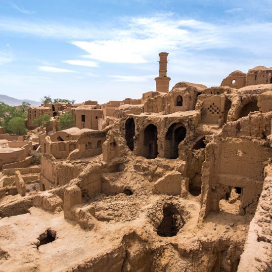 a view of the mud-brick ruins,1000-year-old Kharanaq Village, Yazd, Iran
