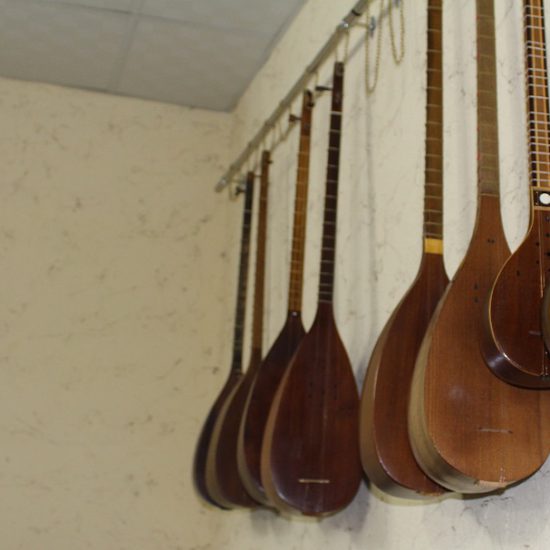 various persian music instruments hanging on the wall, Iran