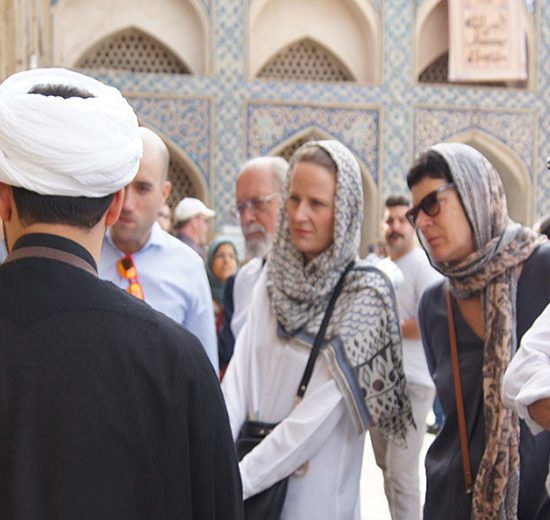clergy answering tourist questions about Islam, Iran