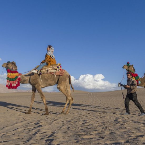 camel riding in desert, Iran