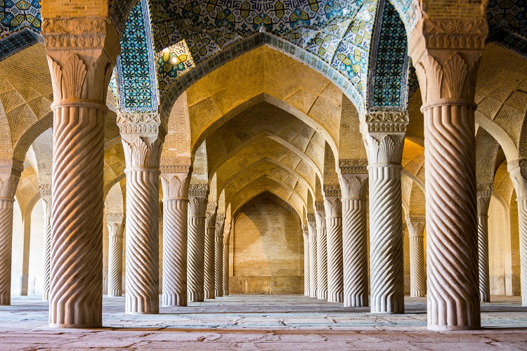 Carved columns in Vakil mosque hall, Shiraz, Iran - Vakil Complex