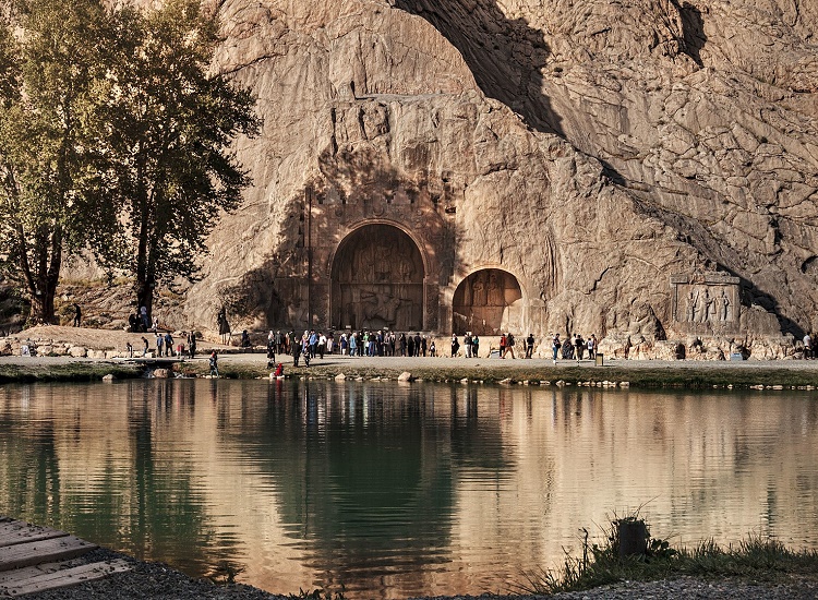Front view of Taq-e Boastan, Sassanid history, ancient, Kermanshah, Iran attractions