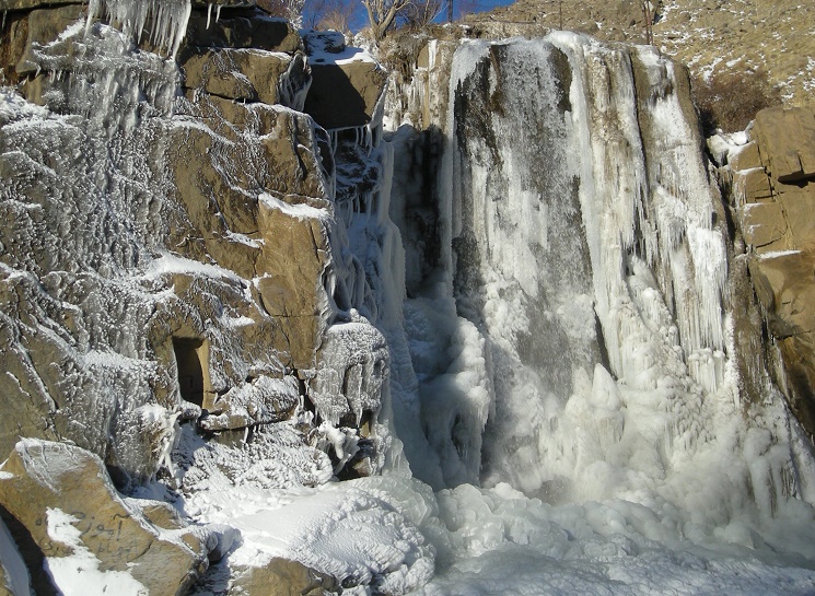Ganjnameh Waterfall in winter 