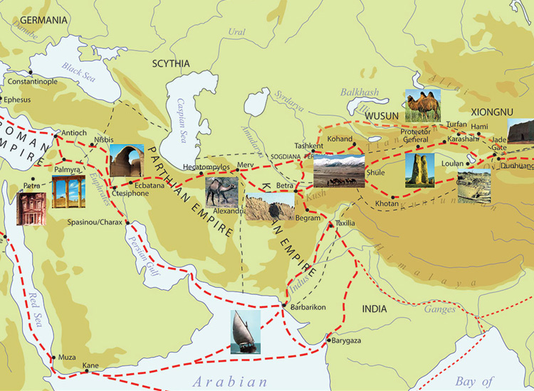a map showing ancient silk road
