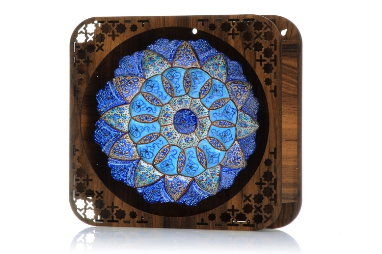 a plate having a special blue design, called Minakari, Iran handicrafts - Gifts from Iran