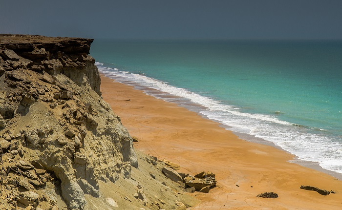 The view of rocks and sea in Beris port, Chabahar attraction, Iran 