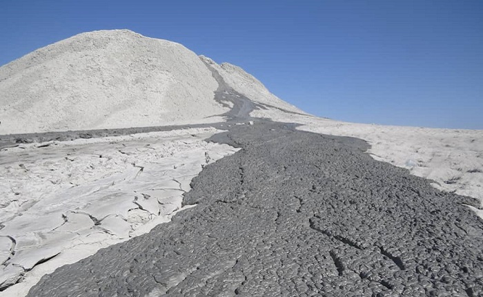 The flow of mud volcano, Chabahar attraction, Iran 