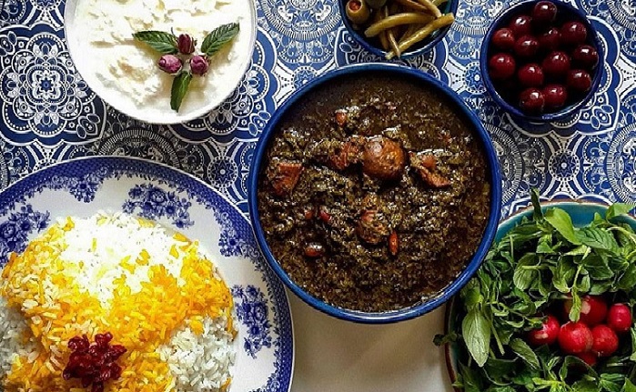 Ghormeh Sabzi (vegetable stew), a popular Iranian dish.