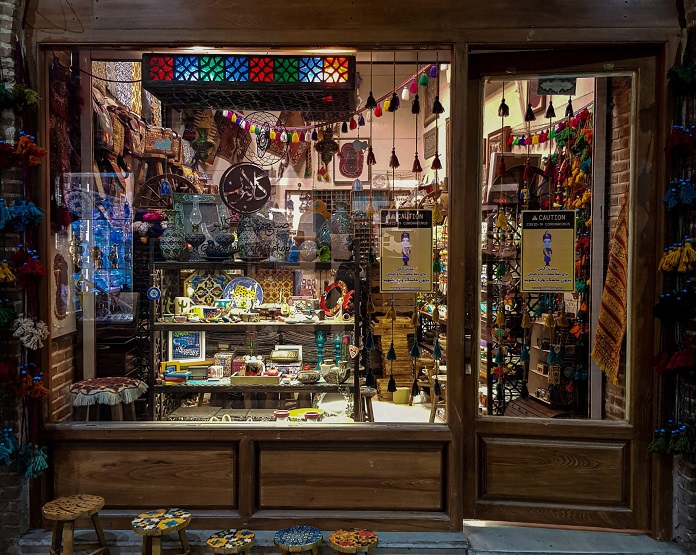 a small handicraft shop having various Iranian handicrafts located in traditional bazaar, Iran 