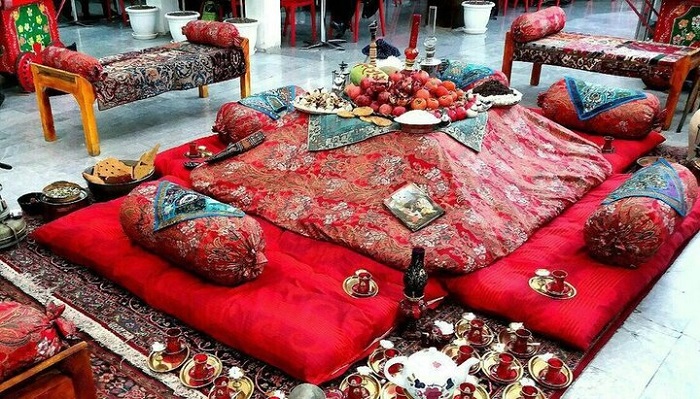 Some Delicious Snacks On The Korsi That Covered With Termeh For Yalda Night Gathering
